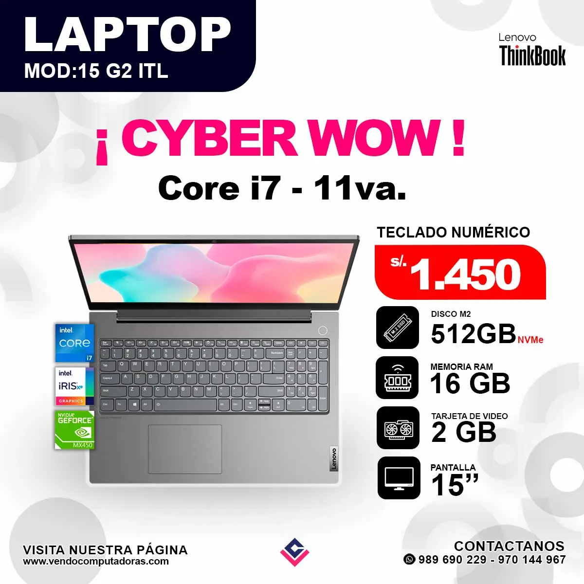 Laptop LENOVO THINKBOOK Intel core i7 - 11va.