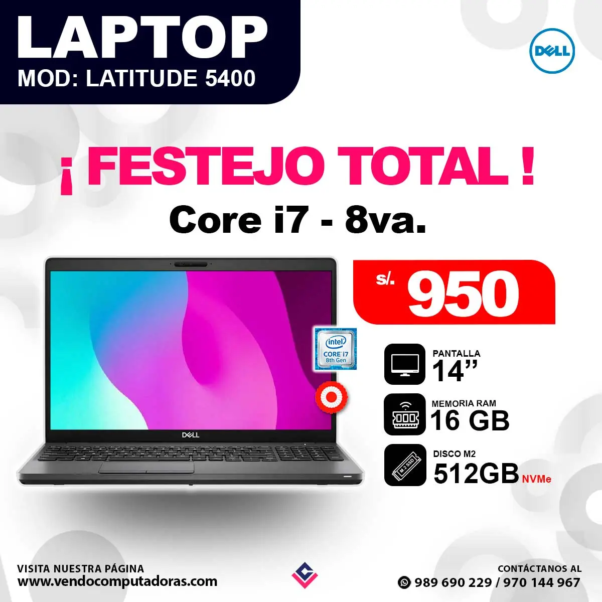 Laptop DELL Intel core i7 - 8va. LATITUDE 5400