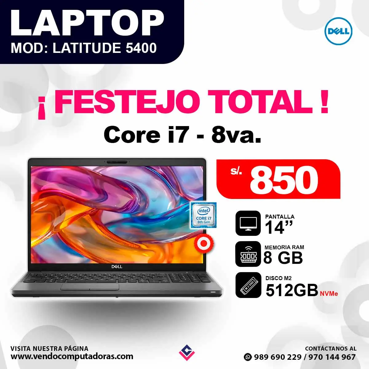 Laptop DELL Intel core i7 - 8va. Latitude 5400