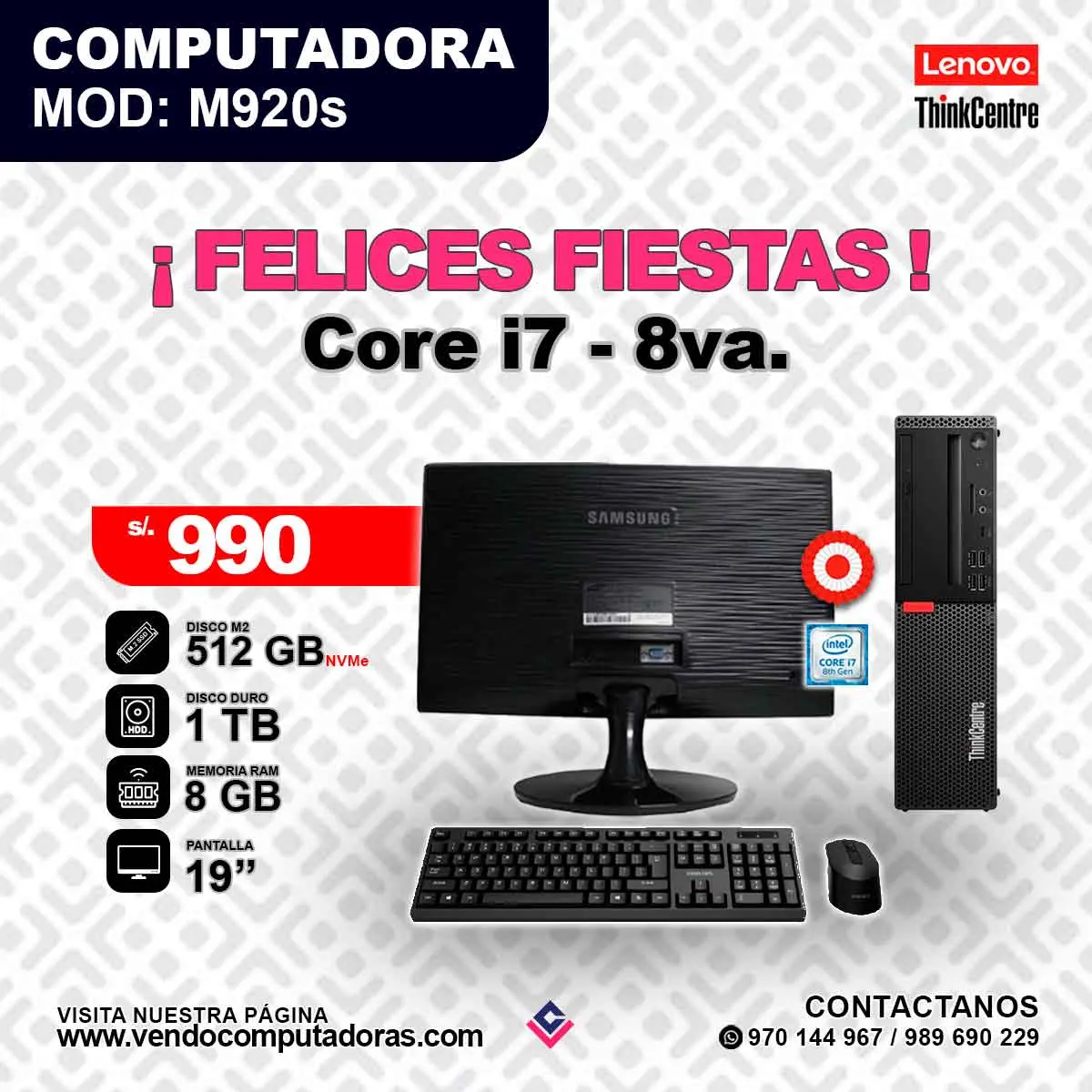 Computadora Lenovo Thinkcentre Intel i7 - 8va.