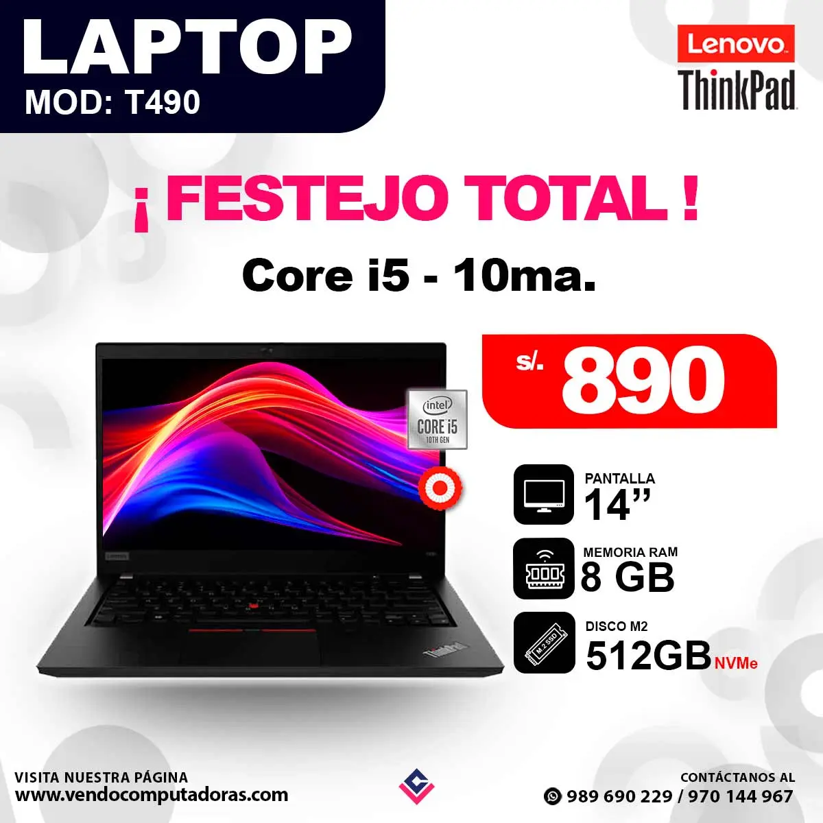 Laptop LENOVO THINKPAD intel core i5 - 10ma.