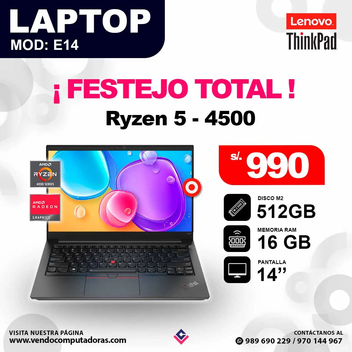 Laptop LENOVO THINKPAD Ryzen 5 4500