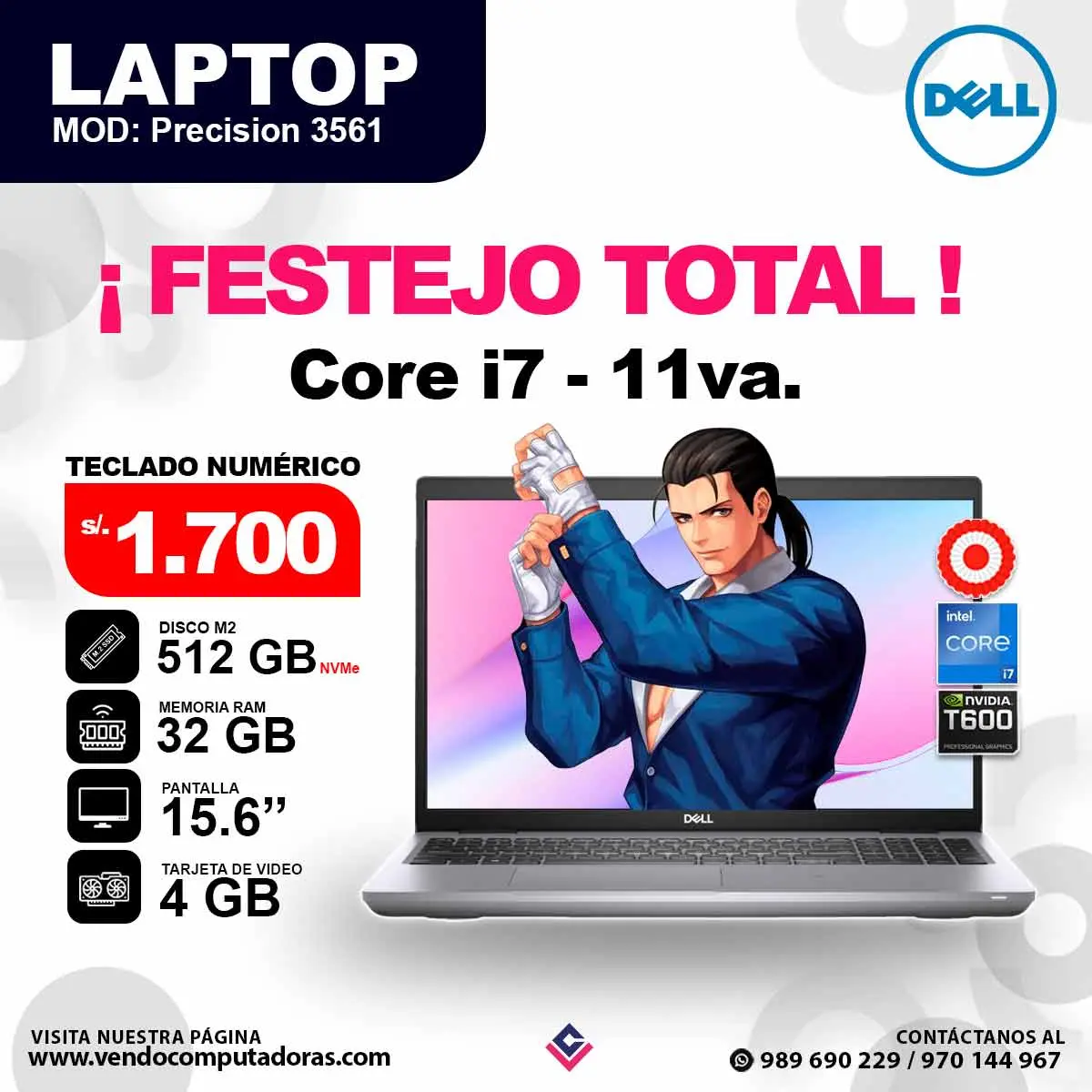 Laptop DELL core i7 - 11va. PRECISION 3561