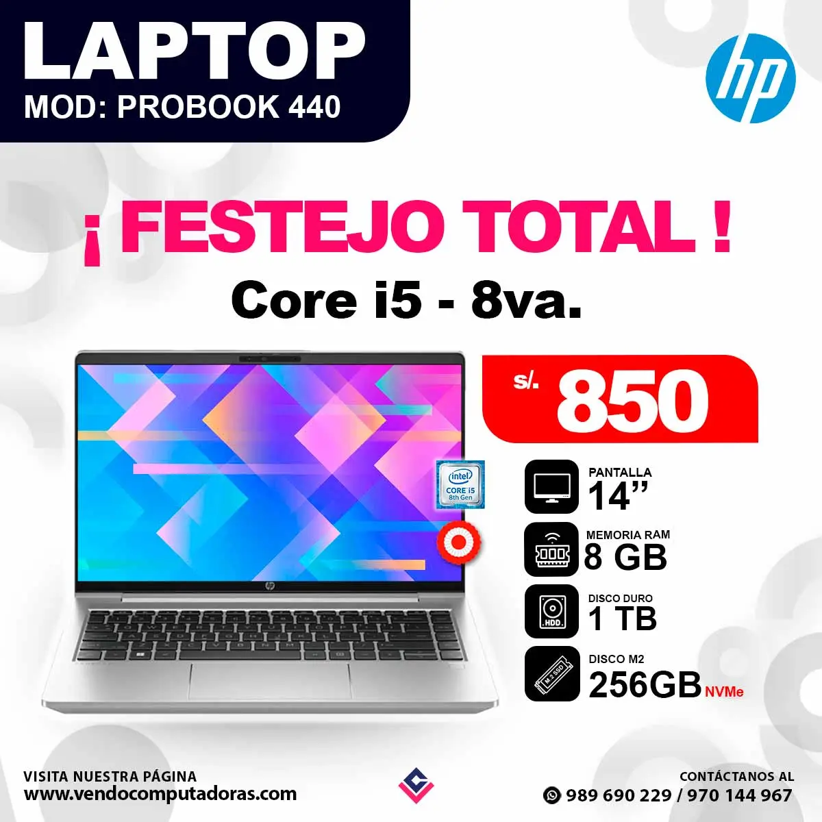Laptop HP core i5 - 8va. PROBOOK 440