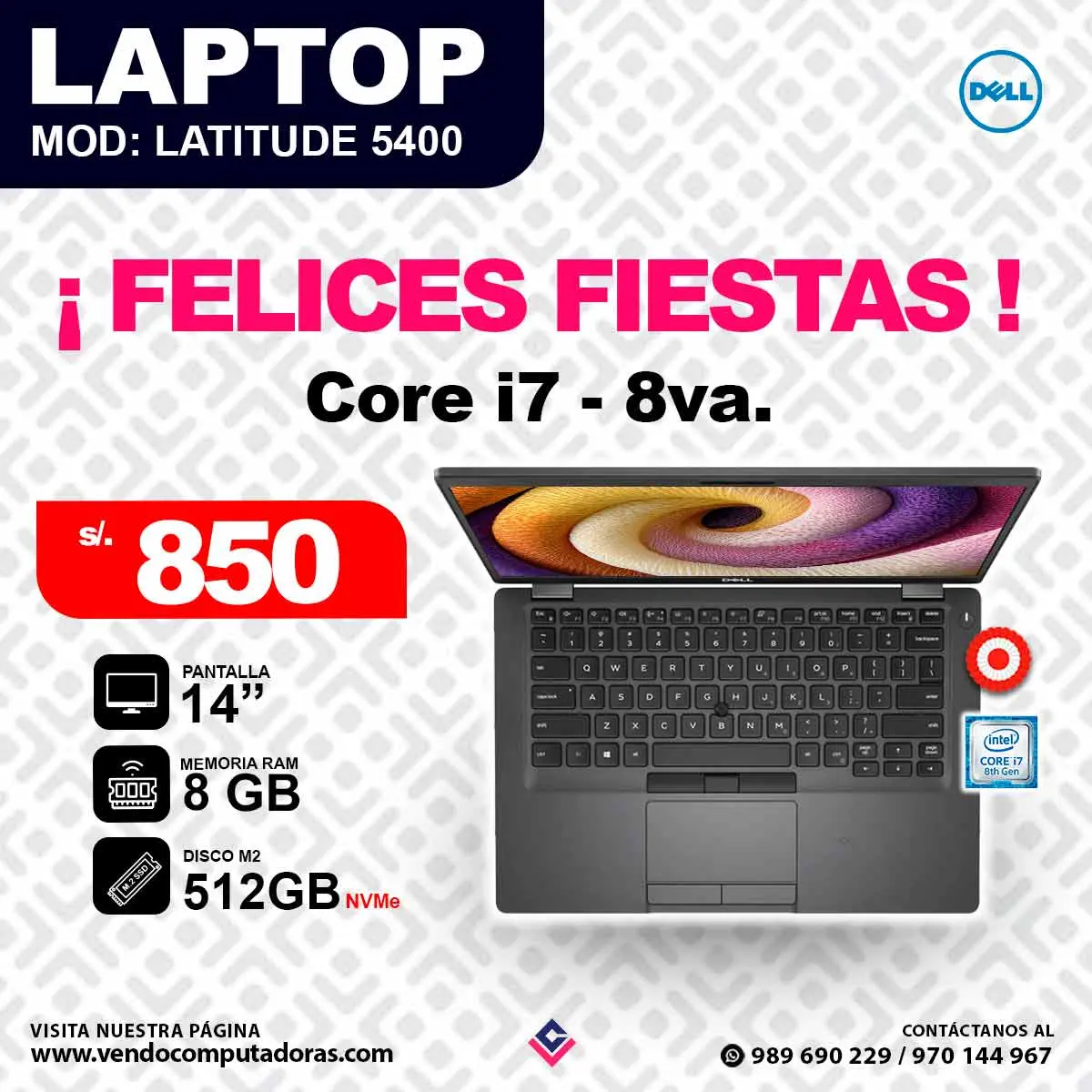Laptop DELL Intel Core i7- 8va.