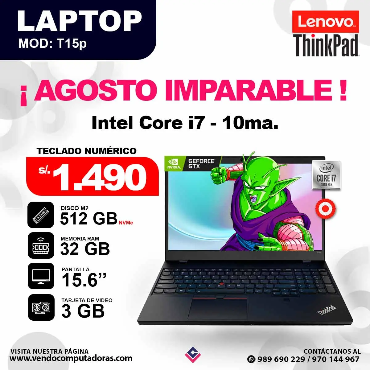Laptop LENOVO THINKPAD core i7 - 10ma. ThinkPad T15p