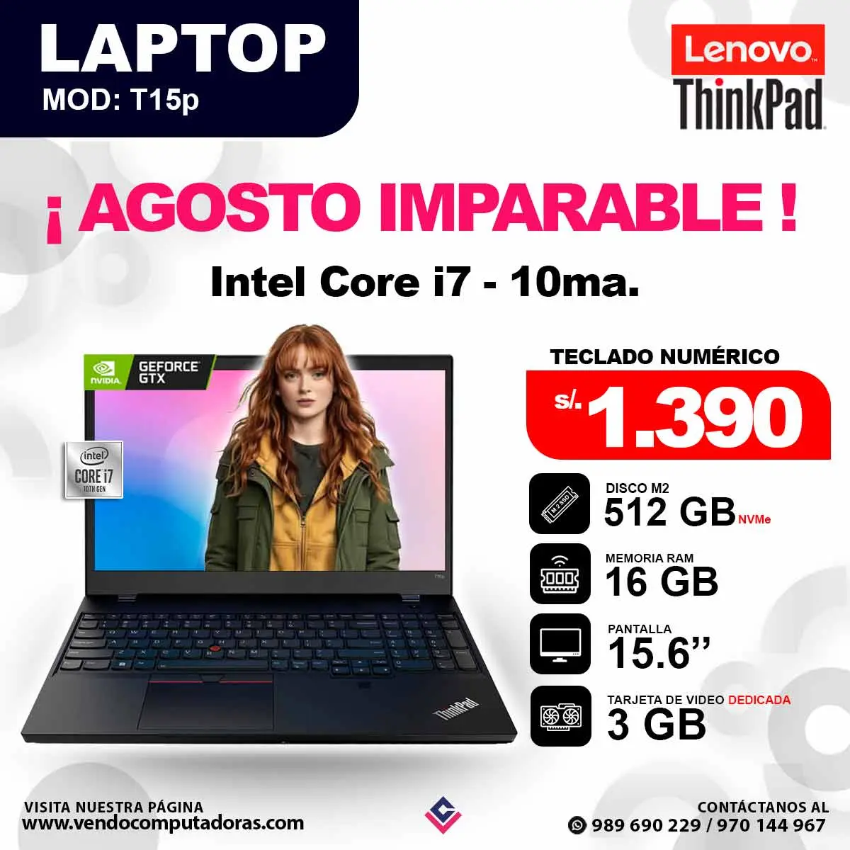 Laptop LENOVO Intel core i7 - 10ma. - ThinkPad T15p