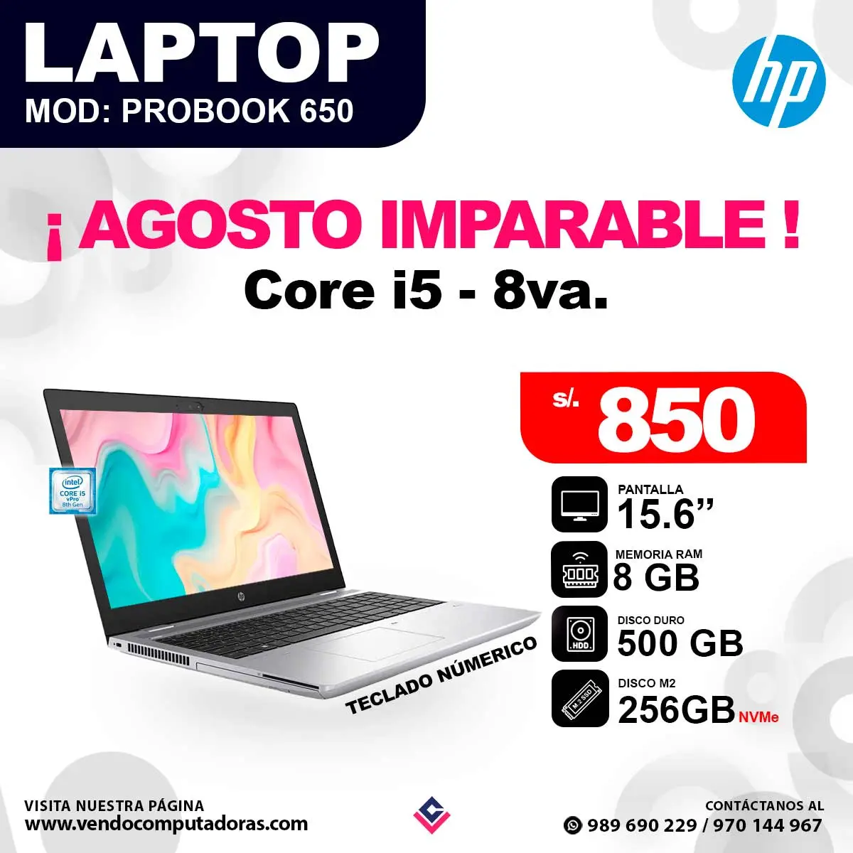 Laptop HP ProBook 650 G4 core i5 - 8va.