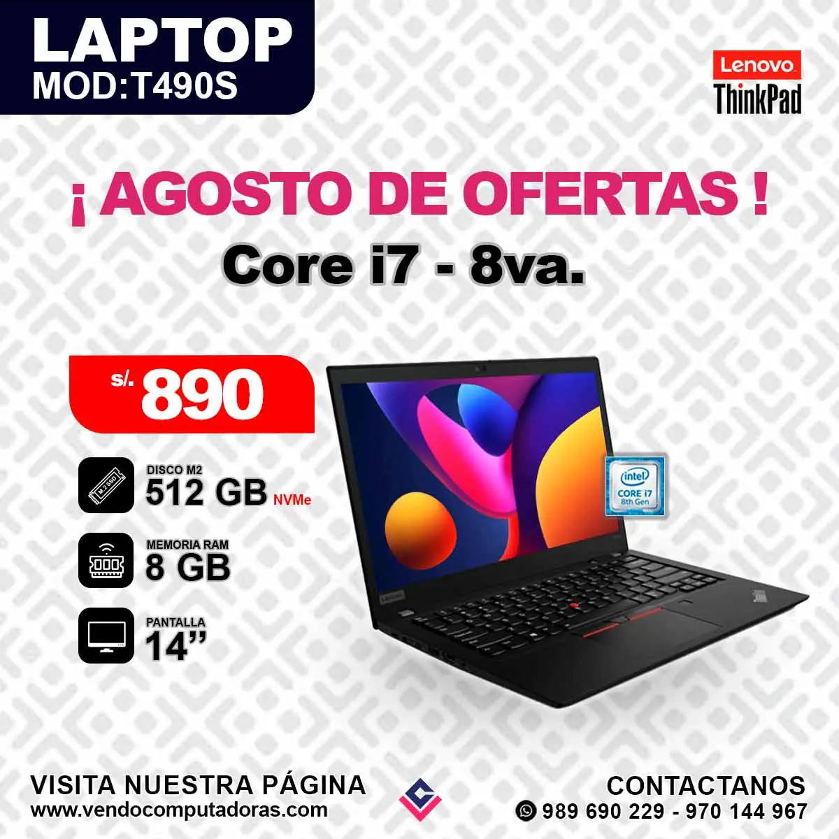 Laptop Lenovo Thinkpad Intel Core i7 - 8va.