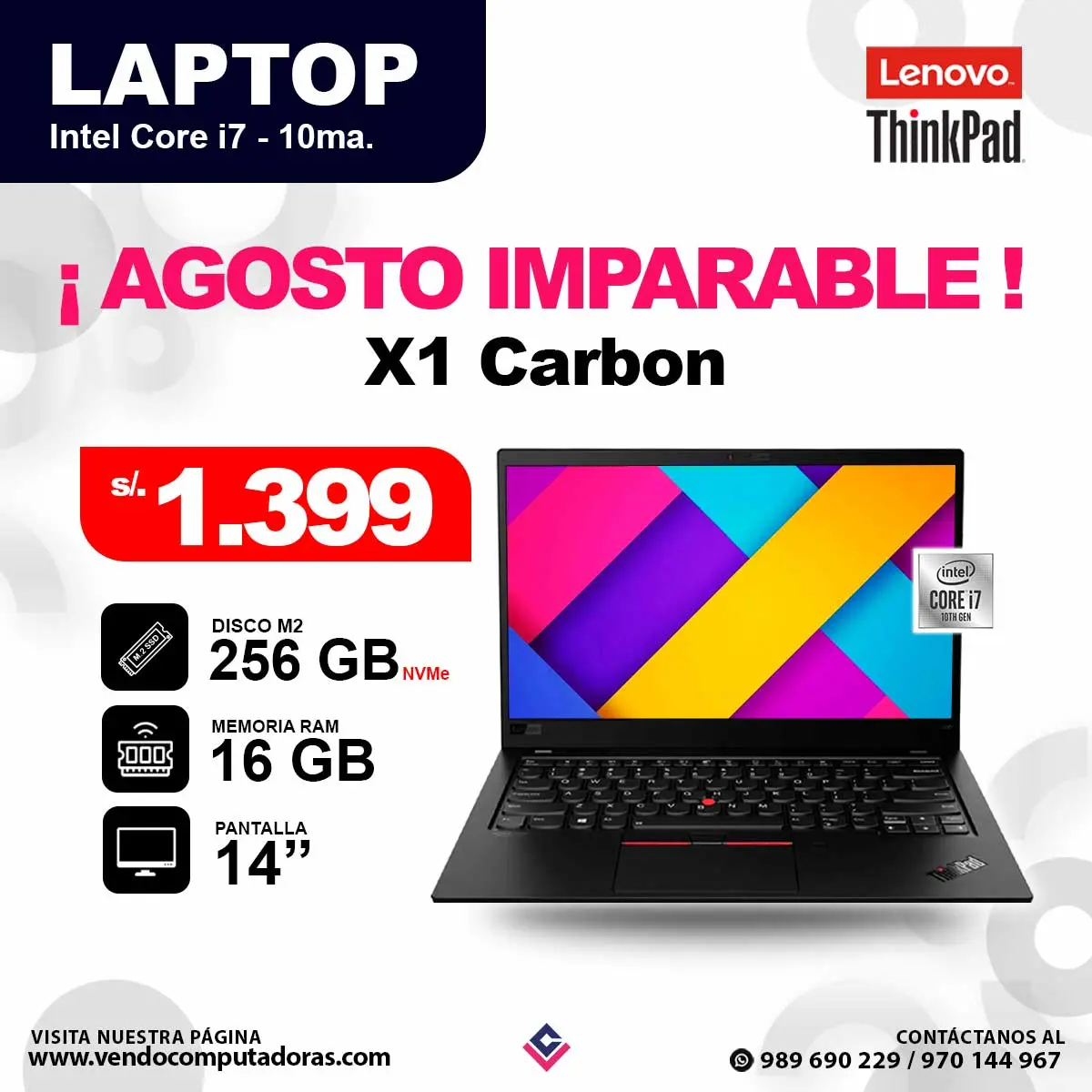 Laptop LENOVO THINKPAD core i7 - 10ma X1 Carbon Gen 8