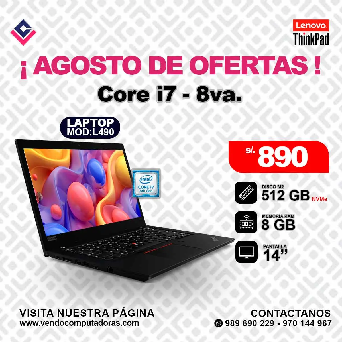 Laptop Lenovo Thinkpad Intel Core i7-8va.