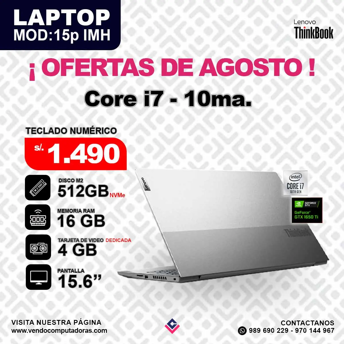 Laptop LENOVO THINKBOOK Intel Core i7-10ma.