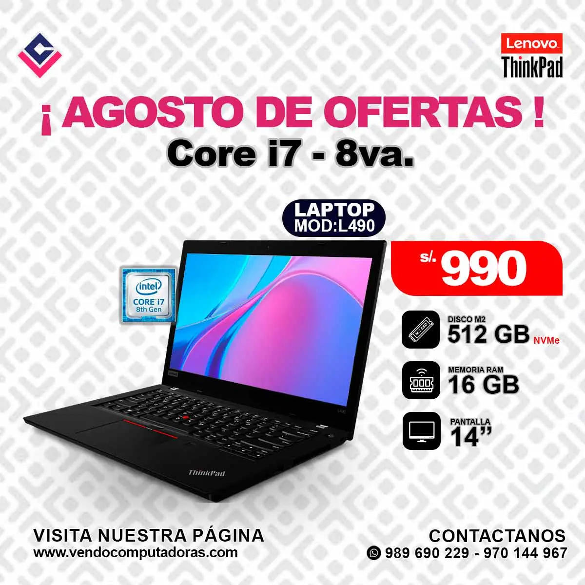 Laptop LENOVO THINKPAD Intel Core i7-8va.