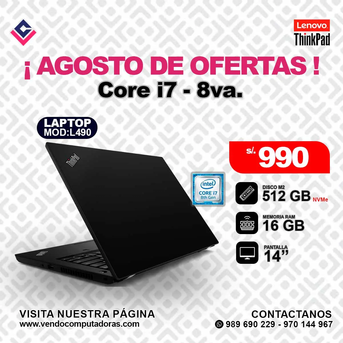Laptop LENOVO THINKPAD Intel Core i7-8va.