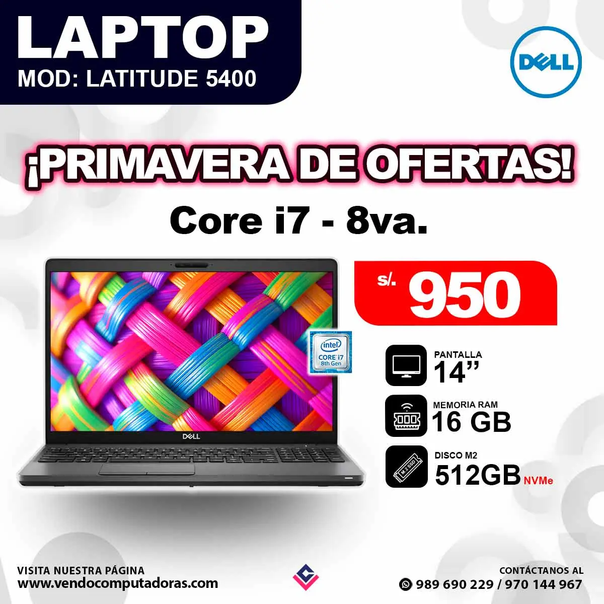 Laptop Latitude 5400 Dell core i7 - 8va. Generación