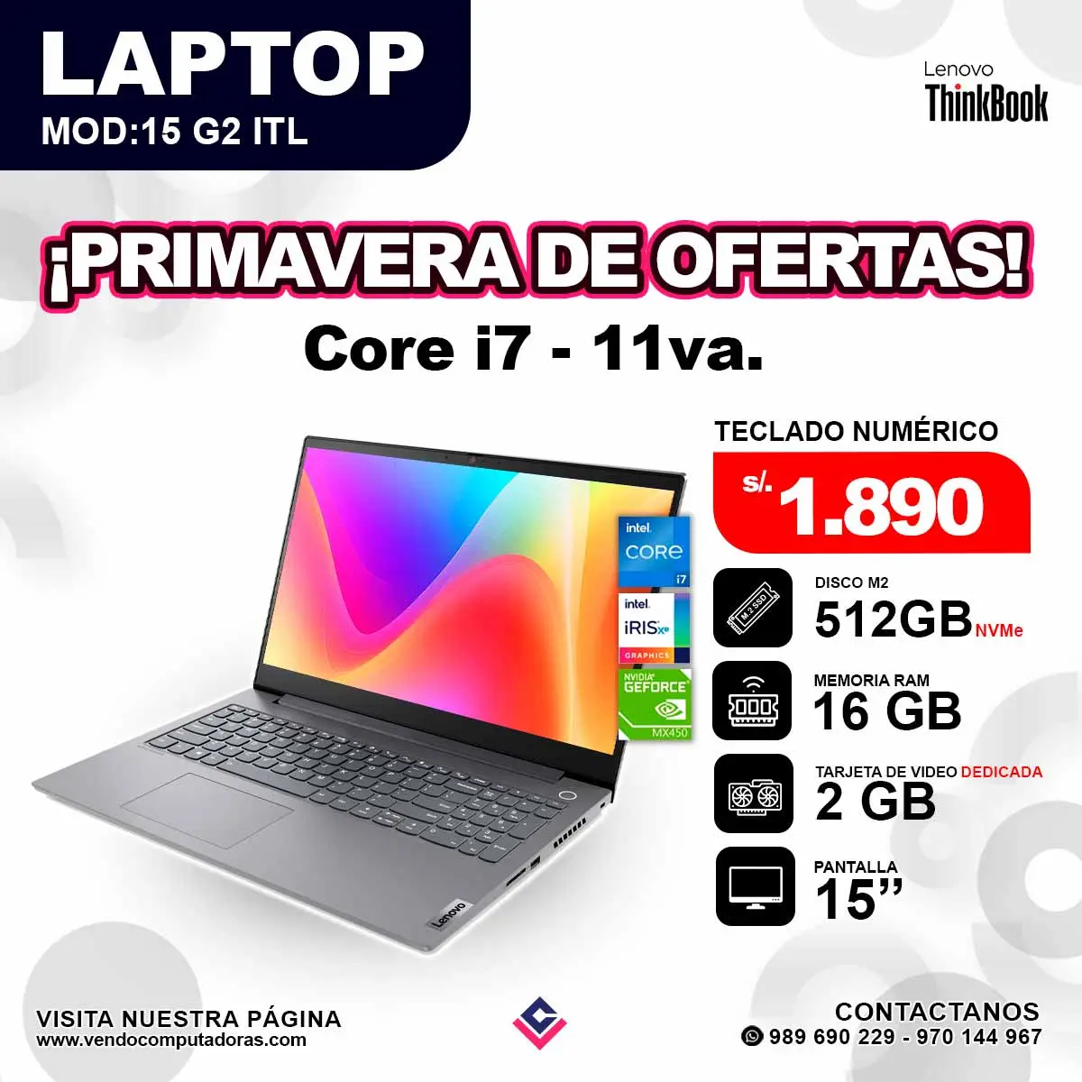 Laptop Lenovo Thinkbook 15 G2 ITL core i7 - 11va.