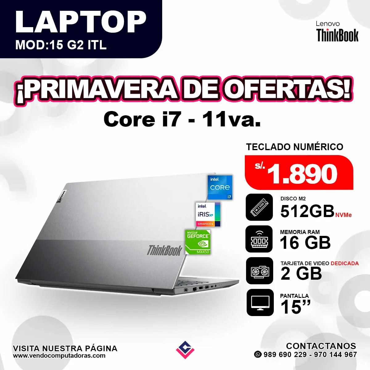 Laptop Lenovo Thinkbook 15 G2 ITL core i7 - 11va.