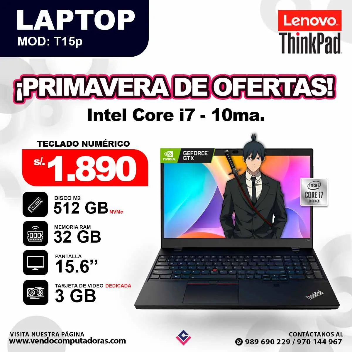 Laptop Lenovo Thinkpad T15p core i7 - 10ma