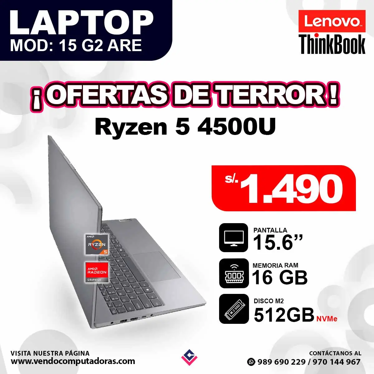 LaptopLenovo Thinkbook 15 G2 ARE Ryzen 5 4500U 