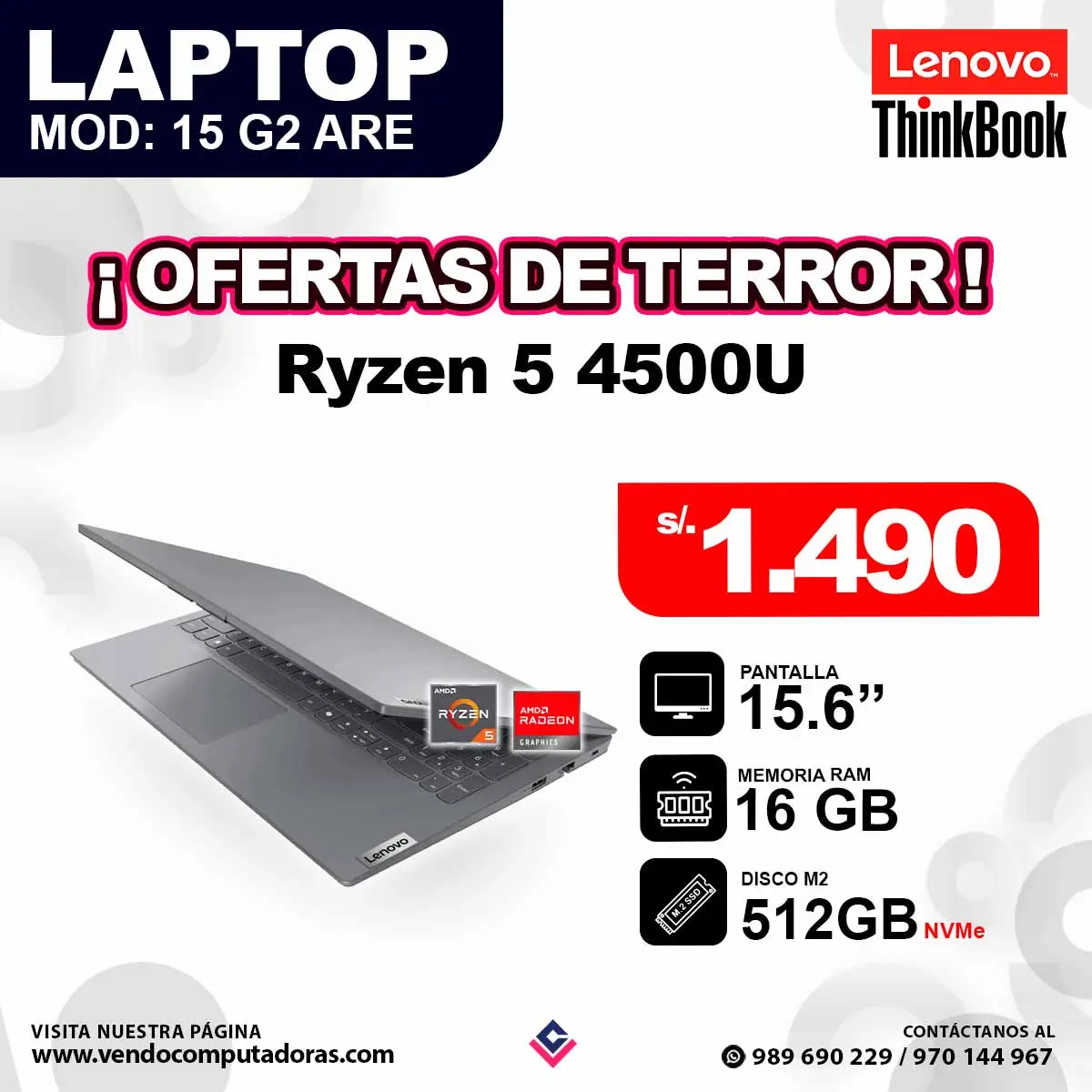 LaptopLenovo Thinkbook 15 G2 ARE Ryzen 5 4500U 