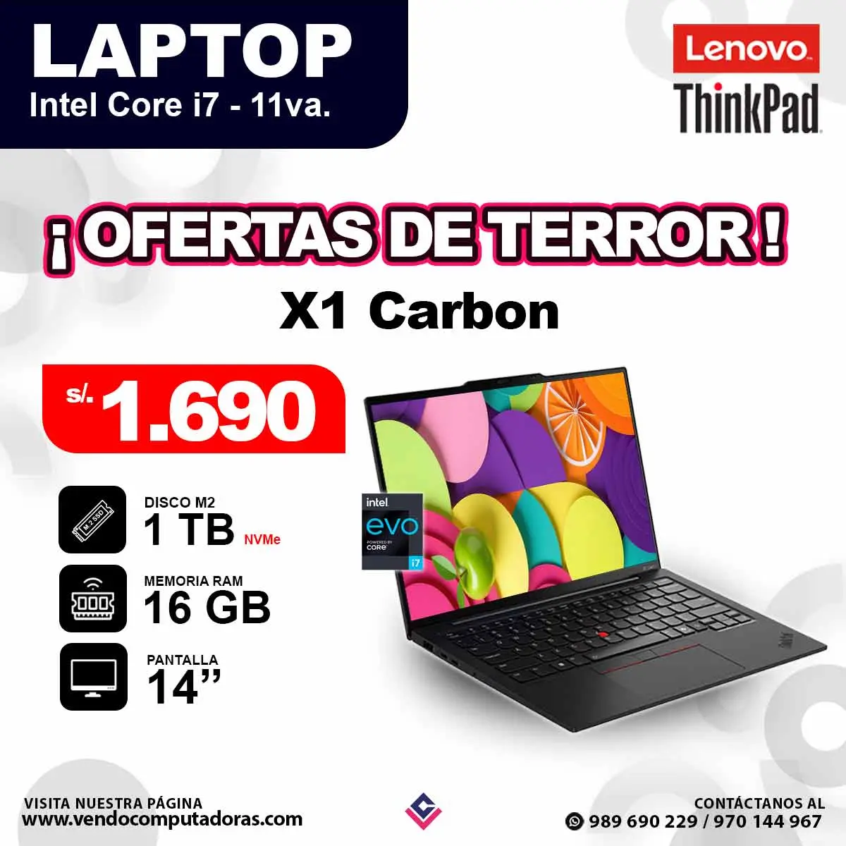 Laptop LENOVO THINKPAD core i7 - 11va X1 Carbon Gen 9