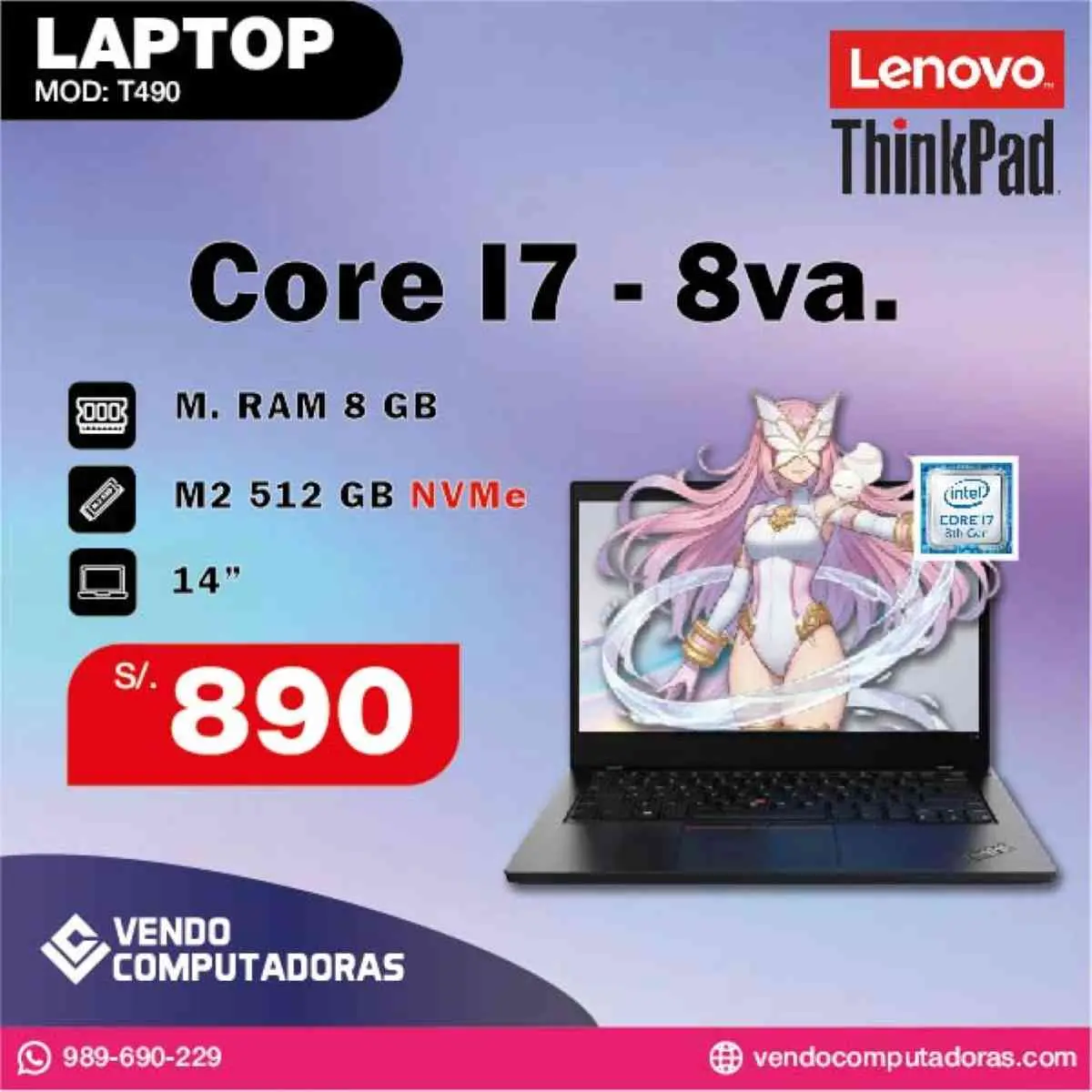 Laptop Lenovo ThinkPad Core i7 8va. Generacion