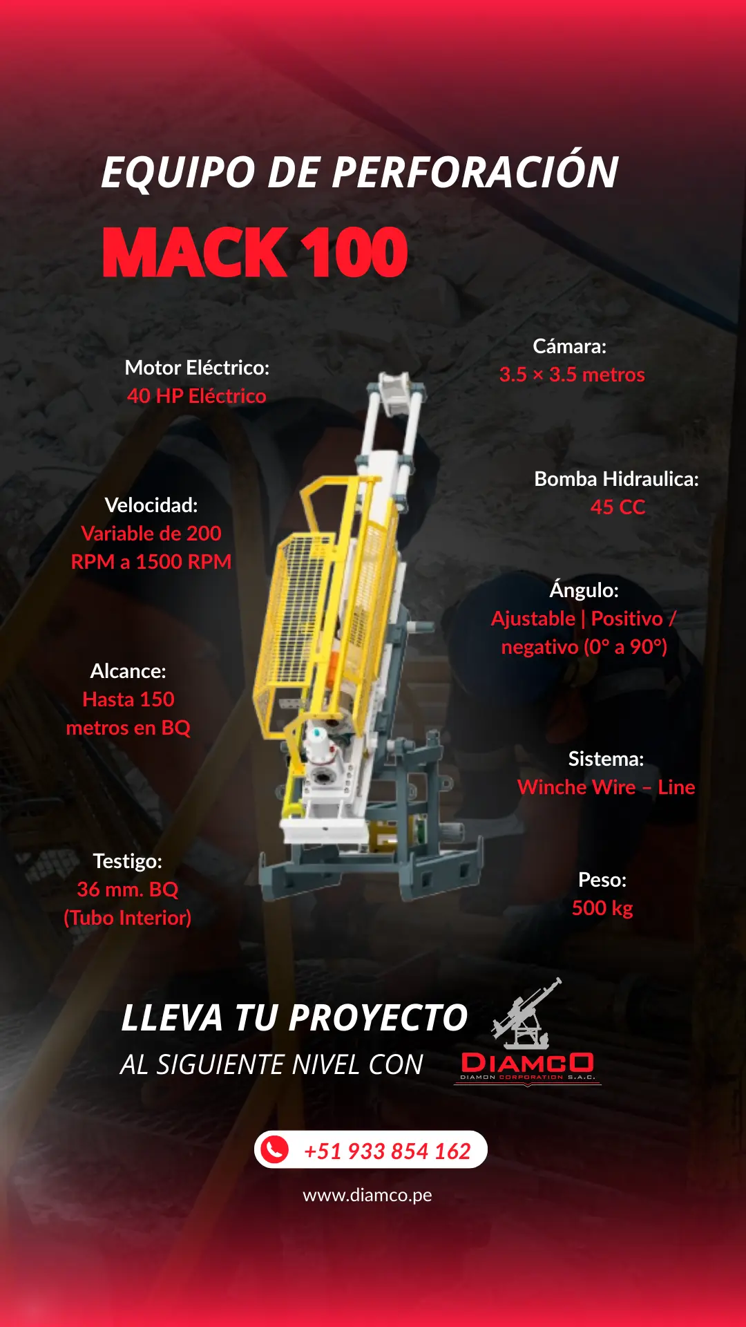 MACK100B-Perforadora Diamantina Hidráulica de Alta Potencia