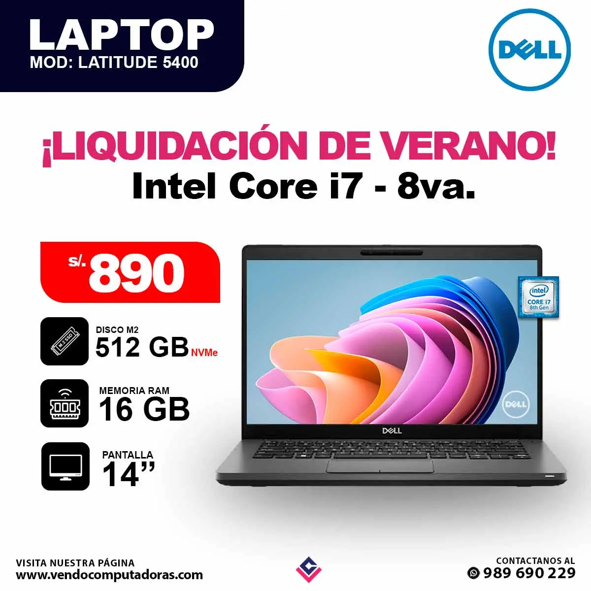 Laptop DELL Core i7 - 8va. Generacion