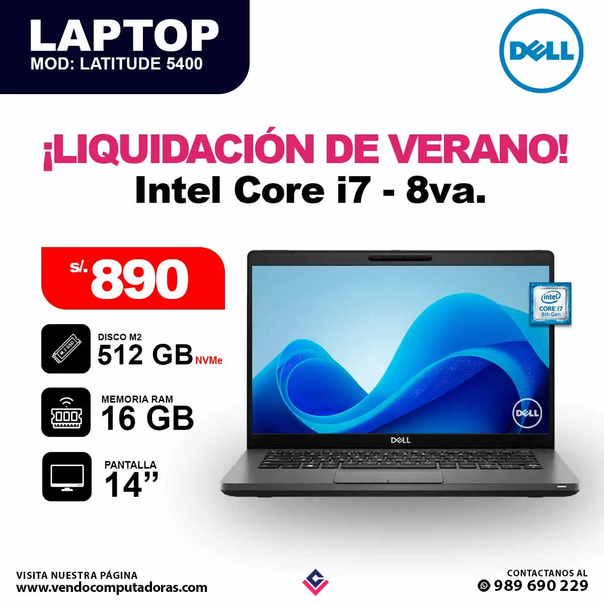 Laptop DELL Core i7 - 8va. Generacion