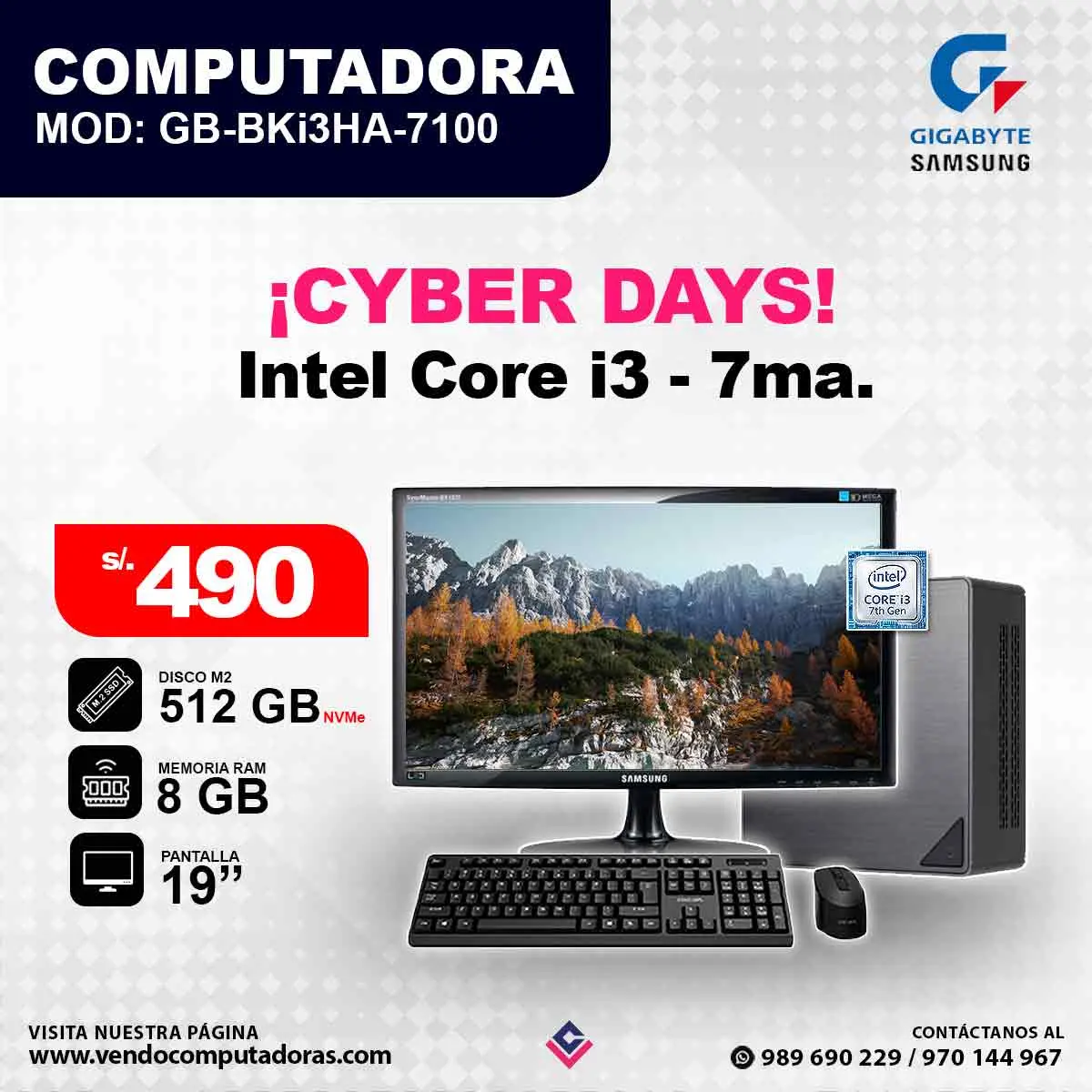 Computadora GIGABYTE SAMSUNG Intel Core i3 - 7ma.