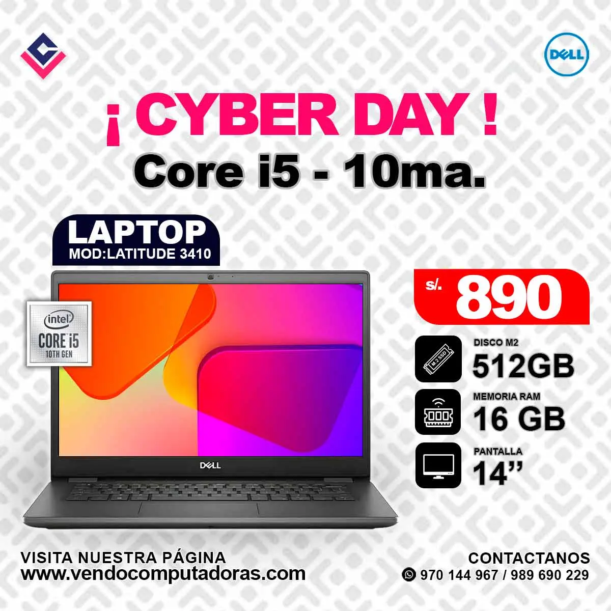 Laptop DELL Intel Core i5 - 10ma. latitude3410