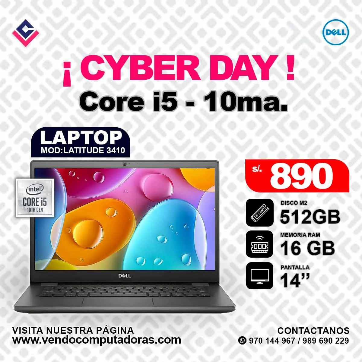 Laptop DELL Intel Core i5 - 10ma. latitude3410