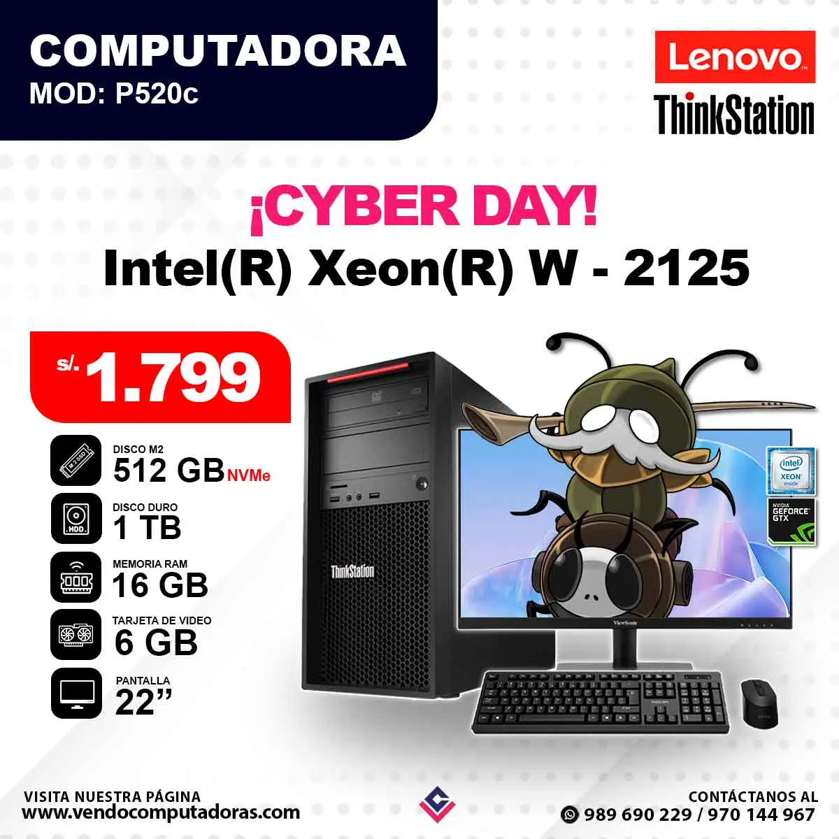 Computadora LENOVO THINKSTATION Intel Xeon W - 2125
