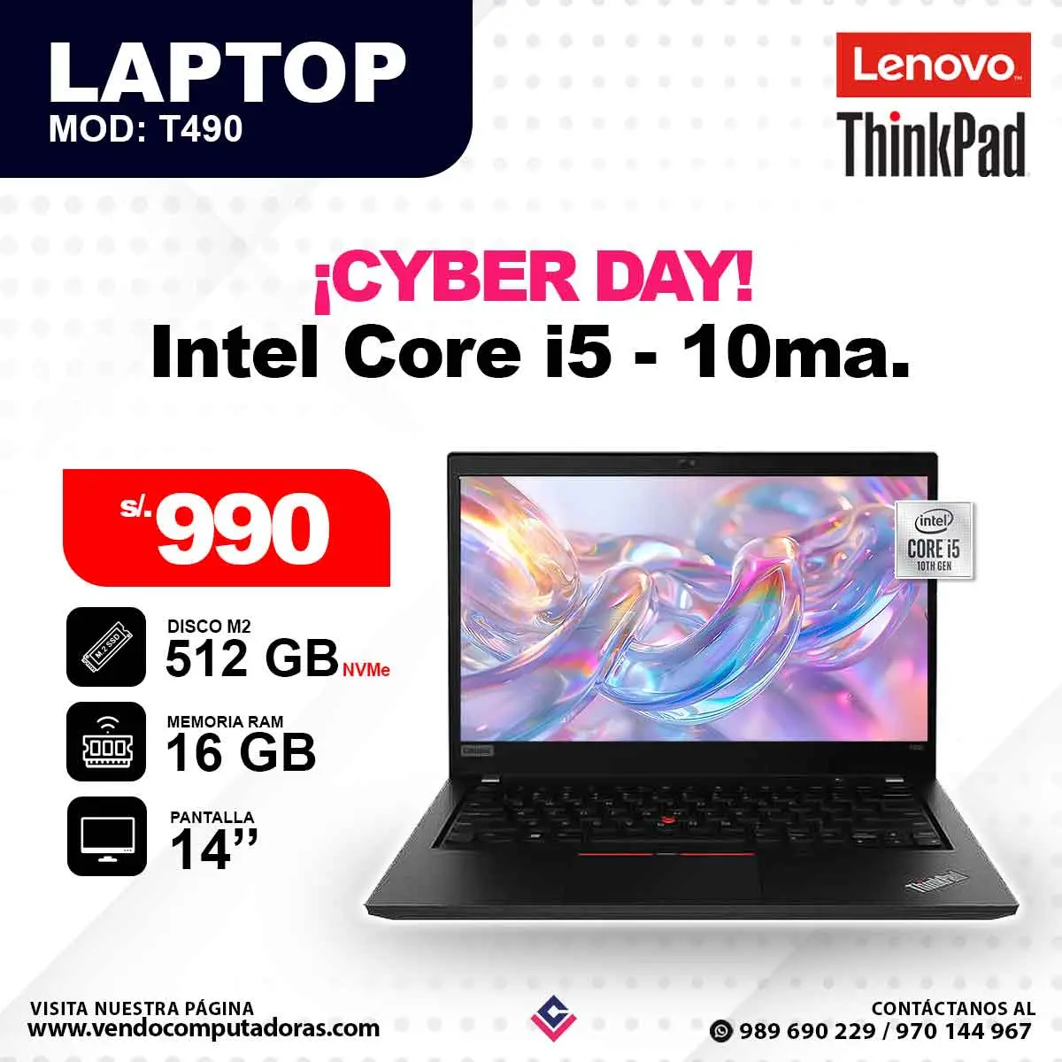 Laptop LENOVO THINKPAD Intel Core i5 - 10ma.