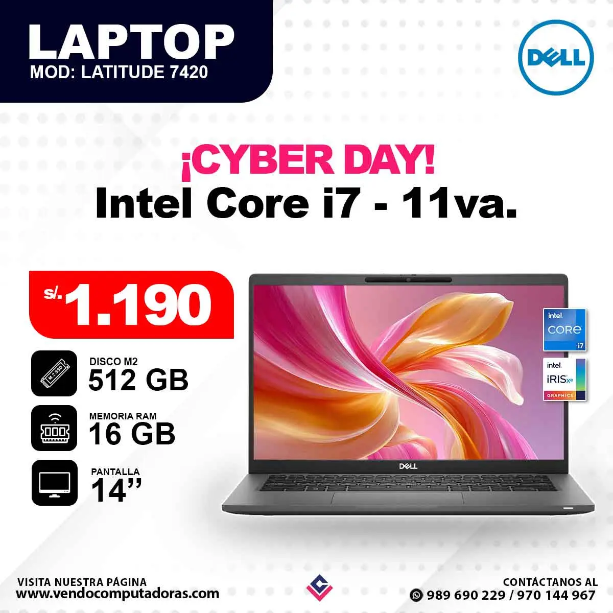 Laptop DELL Intel Core i7 - 11va. 7420