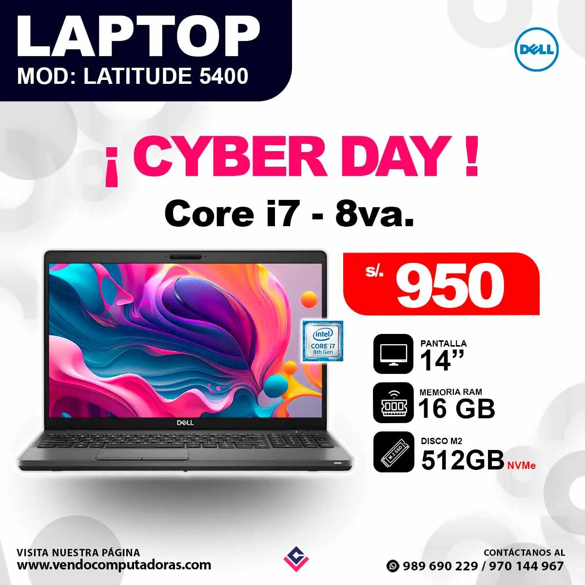 Laptop DELL Core i7 - 8va Generación