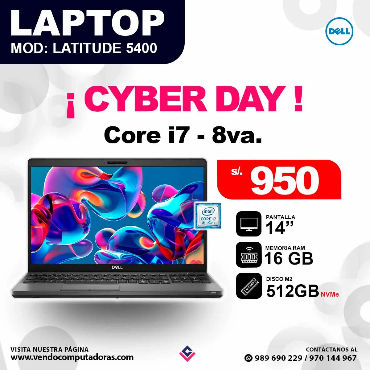 Laptop DELL Core i7 - 8va Generación