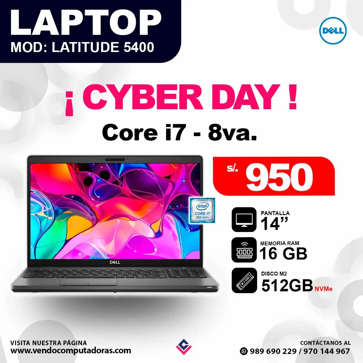 Laptop DELL Core i7 - 8va Generación