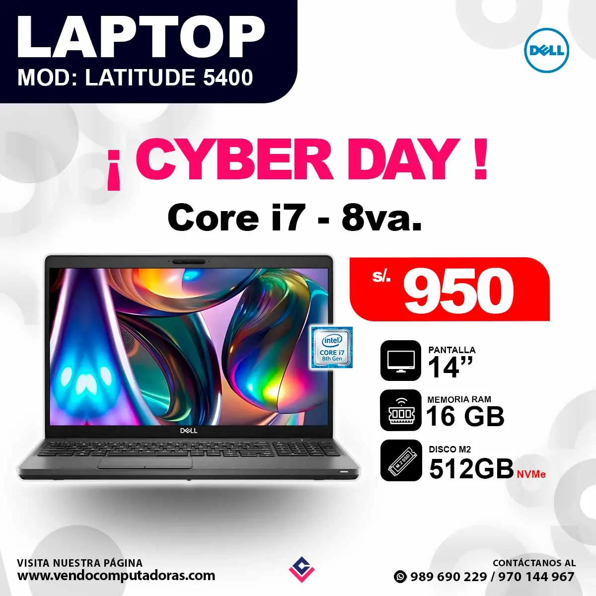 Laptop DELL Core i7 - 8va Generación