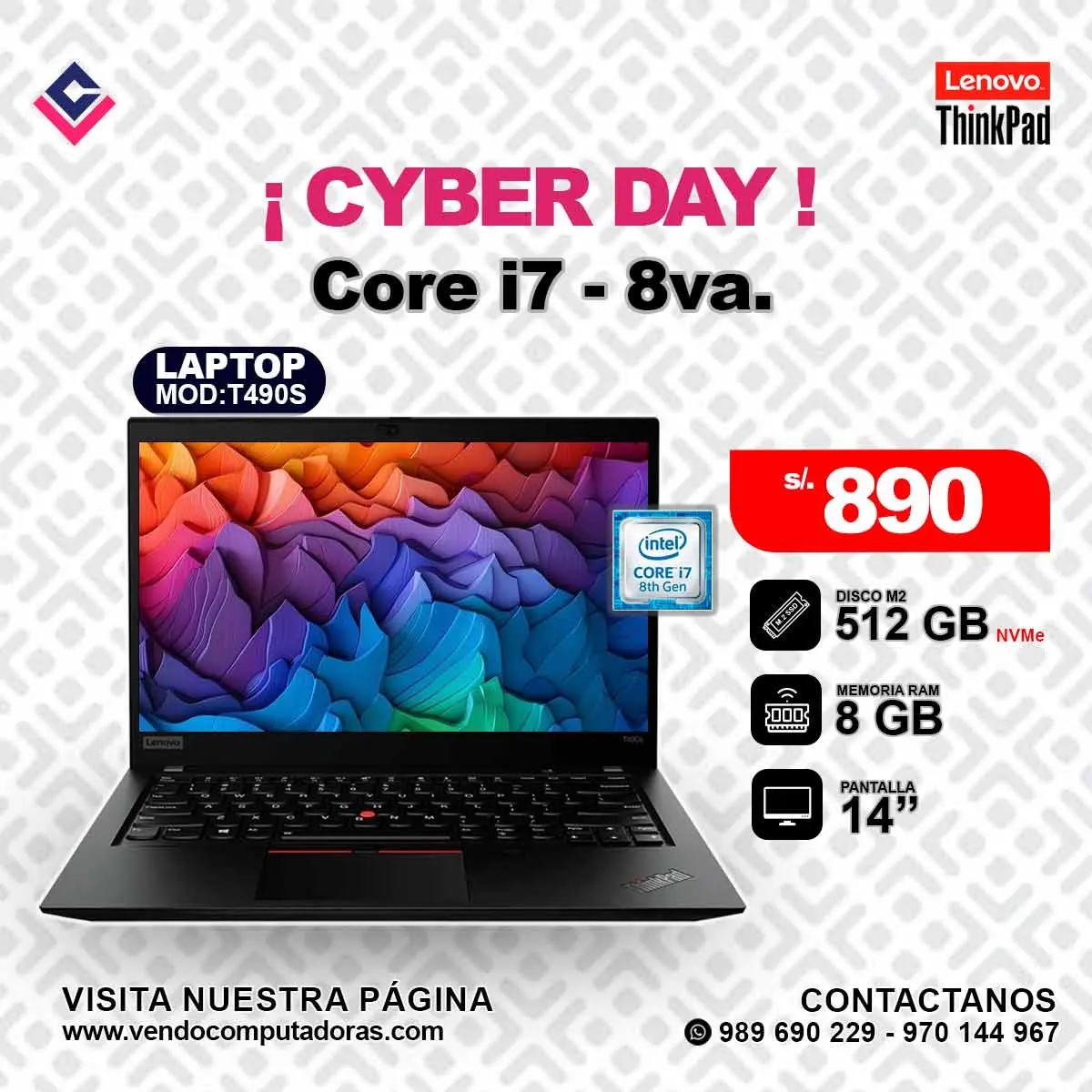 Laptop Lenovo Thinkpad Intel Core i7 - 8va.