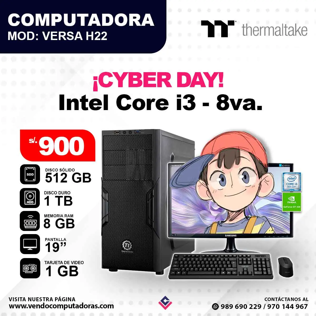 Computadora THERMALTAKE Intel Core i3 - 8va. VERSA H22