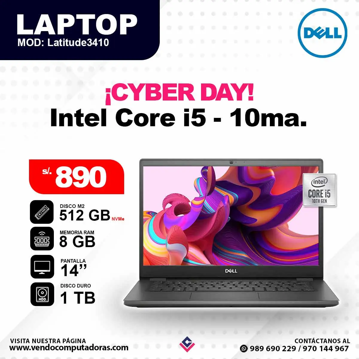 Laptop DELL Intel Core i5 - 10ma. Latitude 3410