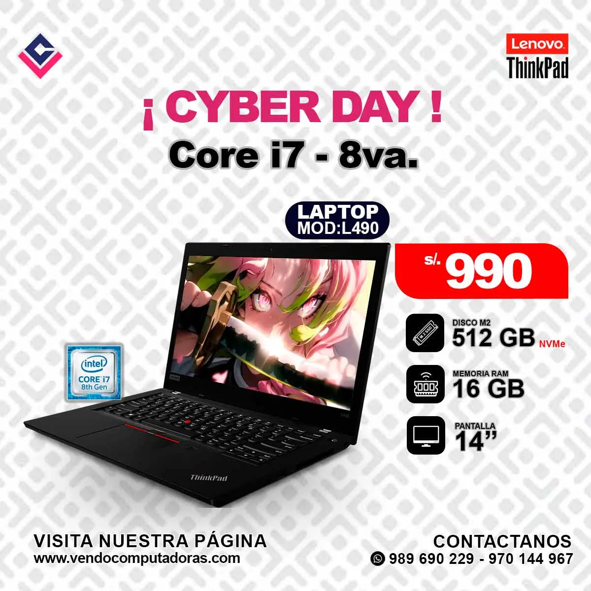  Laptop Lenovo Thinkpad Core i7 - 8va L490 