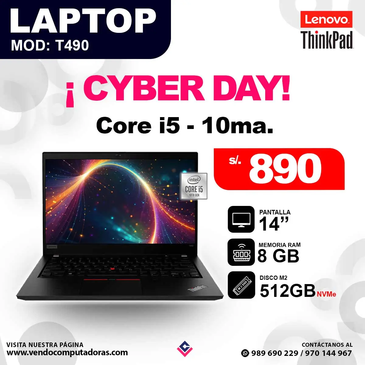 Laptop T490 Intel Core i5