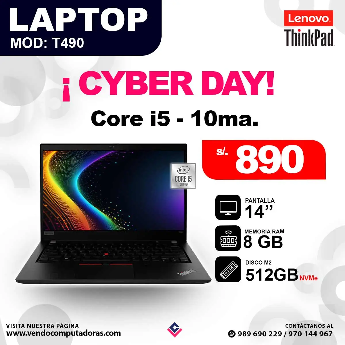 Laptop T490 Intel Core i5