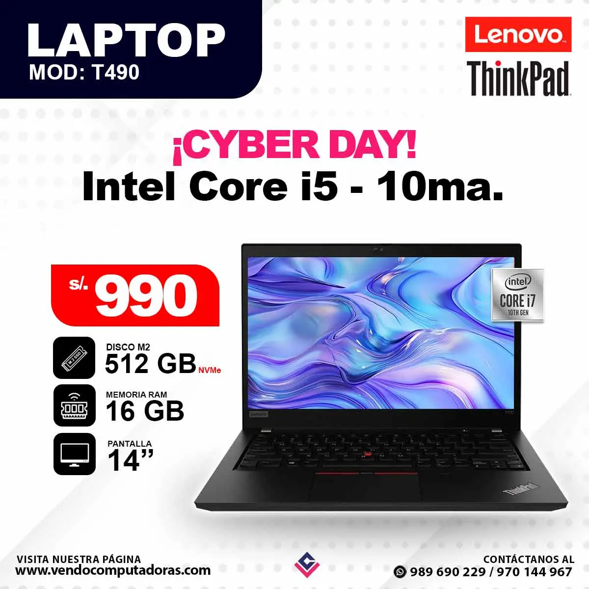 Laptop LENOVO Intel Core i5 - 10ma T490