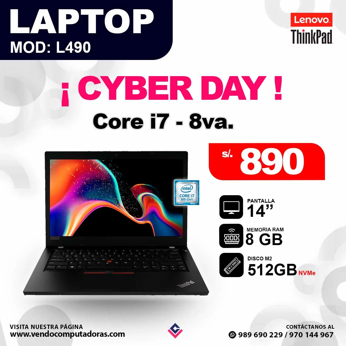Laptop L490 Intel Core i7 - 8va.