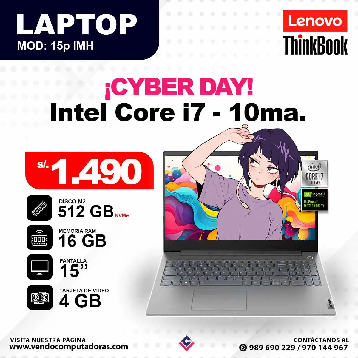 Laptop LENOVO THINKBOOK Intel Core i7 - 10ma. Generacion
