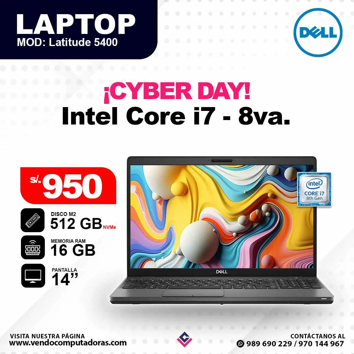 Laptop dell Core i7 - 8va. Latitude 5400