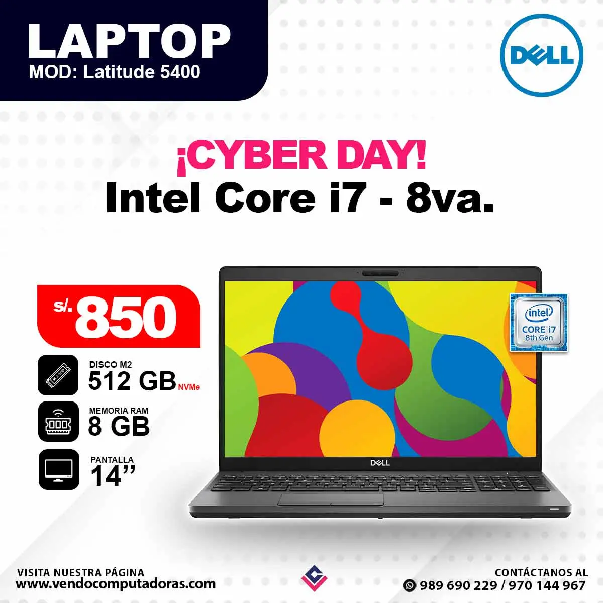 Laptop DELL Core i7 - 8va. Gen 5400